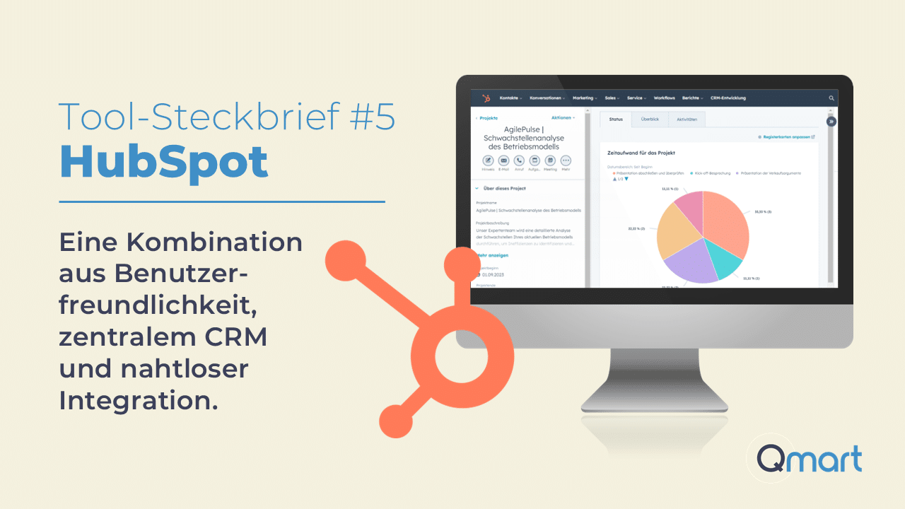 Data Lovers HubSpot Tool-Steckbrief mit CRM-Dashboard und HubSpot-Icon auf einem Desktop-Monitor